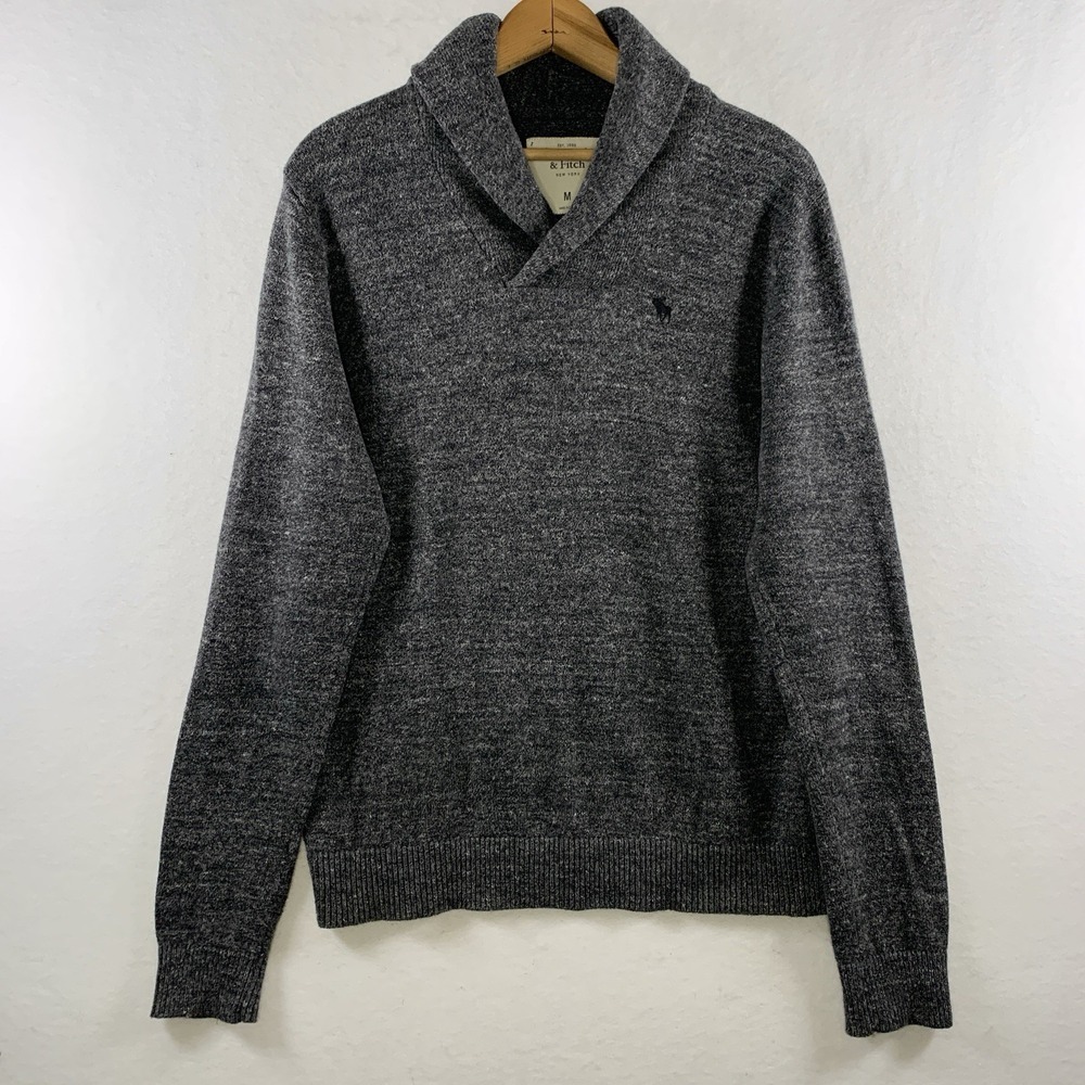 American Eagle‎ Mens Shawl Collar Sweater Large Gray Preppy Heritage